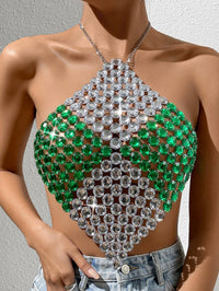 Sexy Y2K Clothes Metal Rhinestone Crop Top Women Summer See through Body Beach Halter Tank Top Club Party Sleeveless Tops Outfit