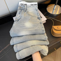 American Vintage Ripped Patchwork Jeans for Women New Spring Fall Light Blue High Waist Slim Loose Wide Leg Denim Trousers Stree