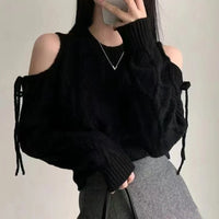 Off Shoulder Sweater Women – Lace Up Knit