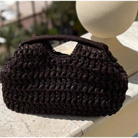 Natural Fiber Snap Clutch Bag,Spanish Seaside Women'S Straw Woven Handbag,Summer Beach Travel Vacation Evening Elegant Purse