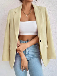 1Pc Women'S Fashionable Versatile Commuting Solid Color Casual Loose Fit Pocket & Lapel Design Blazer,Lightweight Blazer Jacket