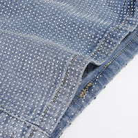 Clubwear Sparkle Glitter Rhinestone Denim Shorts Slim-Fitting Mid-Waisted Pants Women 2025 Streetwear Fashion Bling Jean Shorts