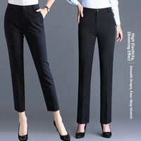 High Waist Straight Leg Thin Formal Pants for Women Black Workwear Tailored Trousers Comfortable Casual Polyester Fibre