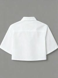 Cropped Button down Shirt for Women Short Sleeve Collared Blouse with Flap Pockets Casual Office Streetwear Summer Crop Top