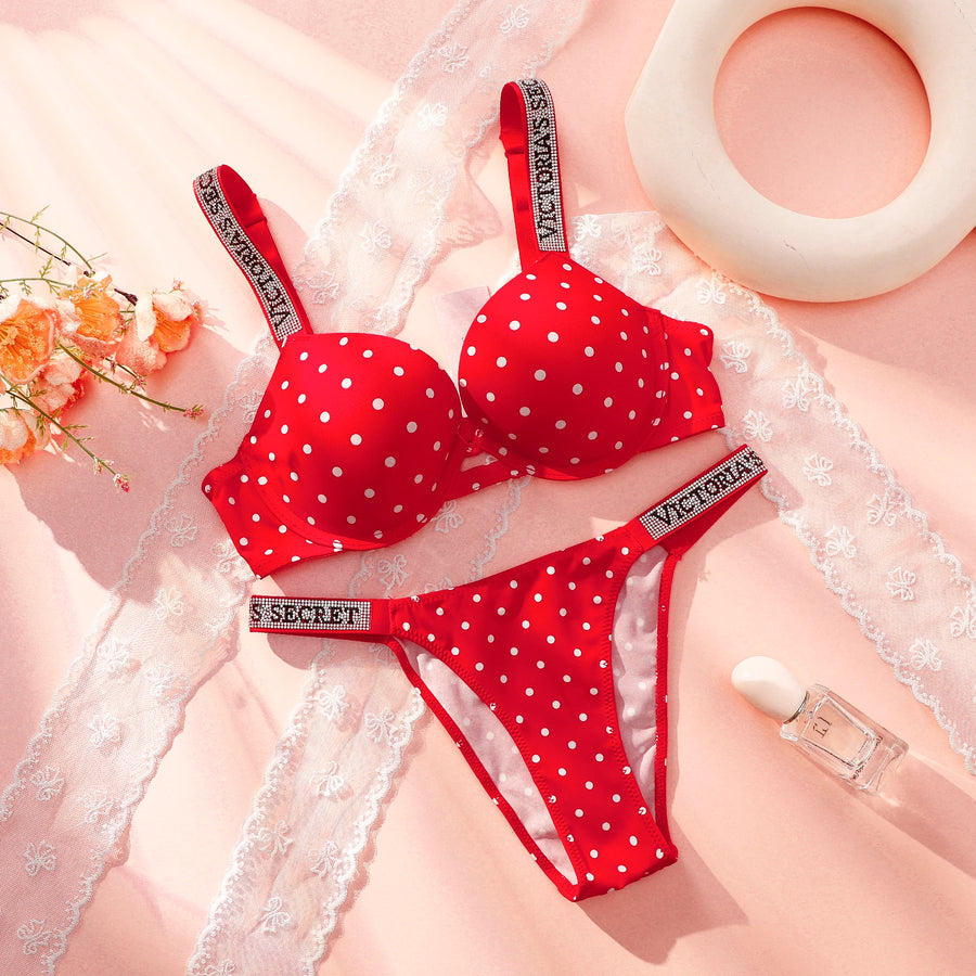 Victoria Secret New Women Polka Dot Lace Push up Bra and Panty Set Sexy Lingerie Sleepwear plus Size Comfortable Luxury