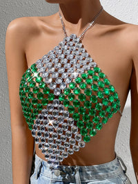 Sexy Y2K Clothes Metal Rhinestone Crop Top Women Summer See through Body Beach Halter Tank Top Club Party Sleeveless Tops Outfit
