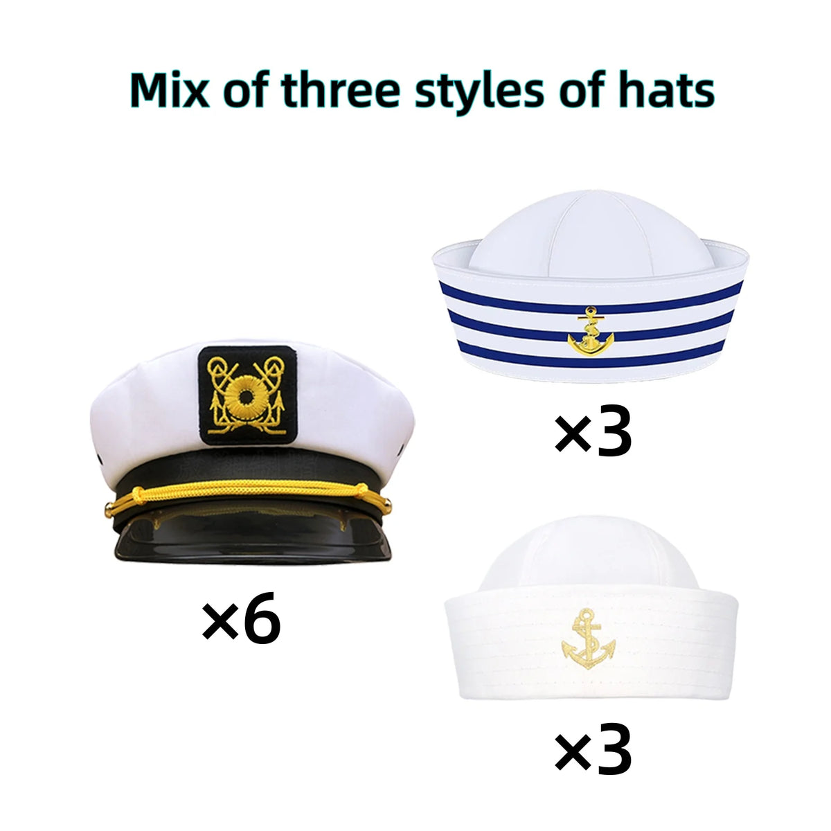 4-72PCS Captain Hats Adjustable White Sailors Hats Bachelorette Party Caps for Wedding Yacht Rock Theme Party Photo Props