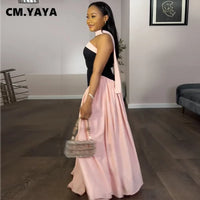 Women Fashion Halter Neck Pleated Big Swing High Waist Maxi Long Dress 2025 Summer Party Night Club Vestidos Dresses