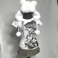 Y2K Anime Streetwear O-Neck 90S Text Printing Tops Women Harajuku Clothes Simple Vintage Crop Tee Aesthetic Emo Casual T-Shirt