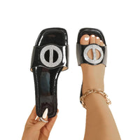 New Metal Thick Heel Hollowed-Out Versatile, Fashionable, Trendy, Light Luxury, Comfortable and Casual One-Word Flip-Flops