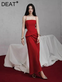 2026 Autumn New Solid Color Fashion Dress Women'S Strapless Pleated Suspender Waist Retraction Long Dresses 15Q1112