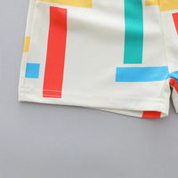 Infant and Toddler Summer Four-Color Striped Full-Print Polo Shirt and Shorts Set with Lapels