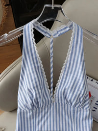 Women Blouse Shirt New Summer Sleeveless Halter Slim Sexy Backless Striped Blouse Shirt Women Tops Blusas Para Mujer 2026 Q3828