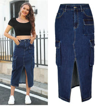 Women Denim Skirt Casual Slim Fit Midi Length Solid Pockets High Waist Pockets Skirts Wrap Hip Shinny Lady Streetwear Summer