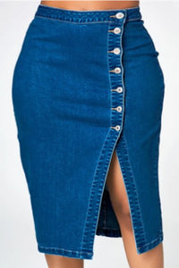 Plus Size Denim Midi Skirt Women A-Line High Waist Button down Jean Skirt for Casual Office Wear Stretchy Fit