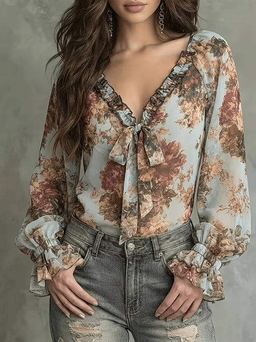 Chemisier Vintage Femme | Mousseline à Imprimé Floral