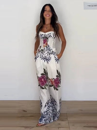 Elegant Floral Print Pants Set for Women Fashion Oversized Blazer + Corset Crop Top + Wide-Leg Pants Lady 2026 New Chic Outfits