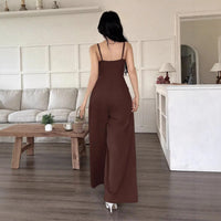 High Waist Wide Leg Jumpsuit Elegant Business Commute Style Luxury Women'S Summer One-Piece Suit Comfortable Casual Polyester...