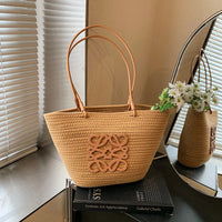 French-Style Woven Tote Bag Beach Vacation Style Single-Shoulder Bag, Large-Capacity Handbag Fashionable Market Basket Straw Bag