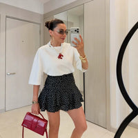 Sweet Back Heart Hollow Design Cotton T-Shirt Spring and Summer Women'S Trend Soft Daily Travel Casual O-Neck Short Sleeved Top