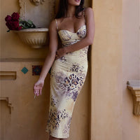 Summer New Style Women'S Chic and Sexy Sleeveless Halter-Neck Low-Neckline Irregular-Patterned Dress