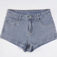 Clubwear Sparkle Glitter Rhinestone Denim Shorts Slim-Fitting Mid-Waisted Pants Women 2025 Streetwear Fashion Bling Jean Shorts
