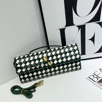 Women'S Checkered Woven Clutch Bag Gold Knot Clasp Convertible Strap Multi-Color
