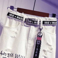 2025 New Women Skirt White Denim Long Skirts Letter Print Korean Style Fashion Hole Oversize plus Size Female Skirts