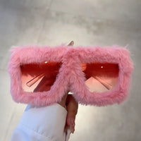 Oversized Plush Sunglasses Y2K Fluffy Square Punk Sun Glasses Trendy Novelty Decor Winter Shades for Christmas Party