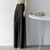 Slim Wide Leg Pants Women'S Drapey Suiting Fabric High Waist Long Pants Straight Cut Trousers Korean Style Casual Fashion