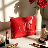 ’S Bag Premium Fabric Red Cosmetic Bag for Lipstick Blush & Powder Puff Storage Portable Makeup Organizer Perfect for Girls