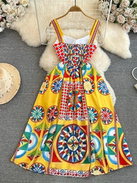 Dress Women Long Dresses Sling Strapless Sleeveless Print Floral a Line Vestidos Streetwear Elegant Splice Y2K High Waist Party