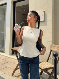 Women'S Elegant Slim Fit Ruched Hem Sleeveless Backless Top Casual Back Tie-Strap Solid Color Tank Top Summer 2026