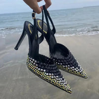 Star Style Gradient Rhinestones Pointed Toe Stiletto High Heels Women Sandals Fashion Spring Summer Slingbacks Party Prom Shoes