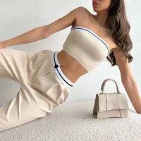 Women'S 2Piece Set Sexy Suit Set 2025 Summer New Fashion Asymmetrical Strapless Tank Top Lace up Wide Leg Pants Female Set