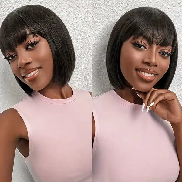 European and American Fashion Full-Coverage Synthetic High-Temperature Fiber Wig with Bangs, Medium-Long Hair