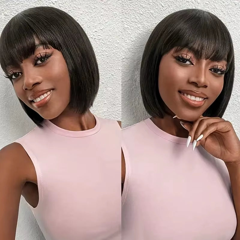 European and American Fashion Full-Coverage Synthetic High-Temperature Fiber Wig with Bangs, Medium-Long Hair