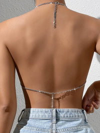 Sexy Y2K Clothes Metal Rhinestone Crop Top Women Summer See through Body Beach Halter Tank Top Club Party Sleeveless Tops Outfit