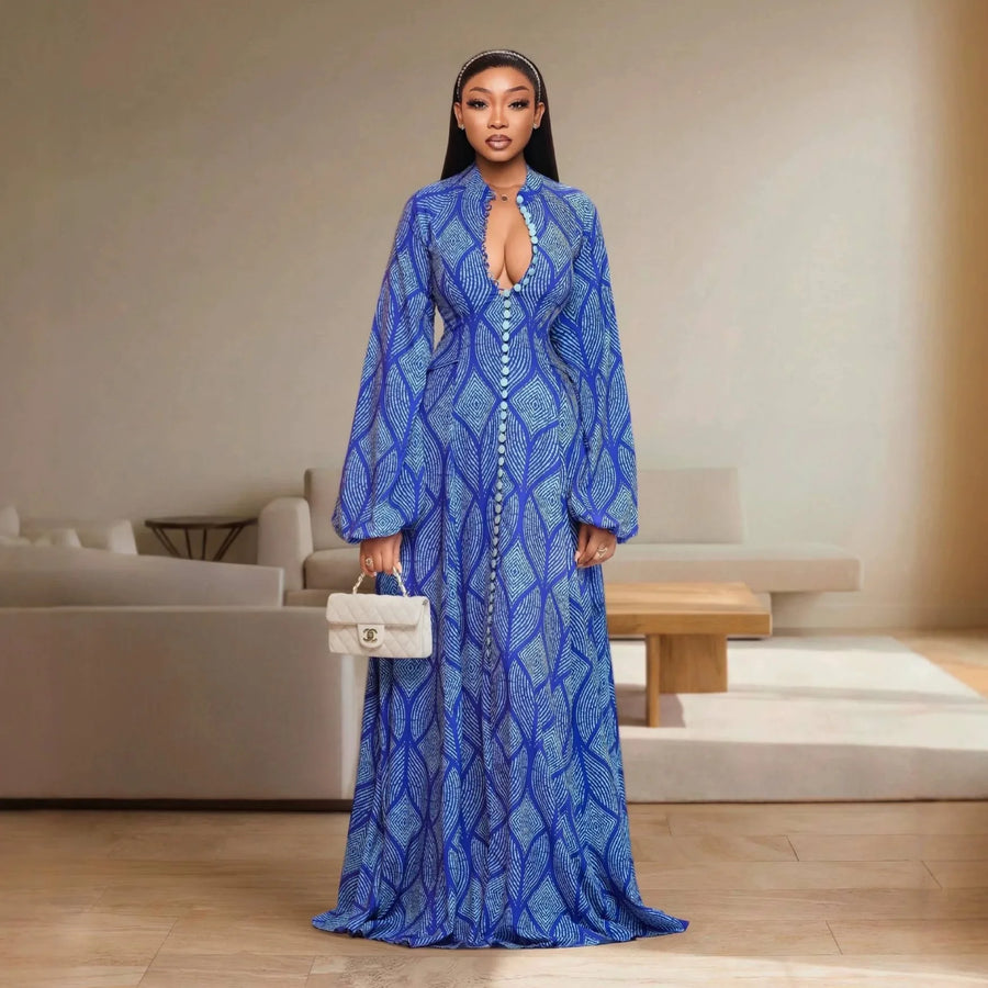 African Dresses for Women Elegant Spring Summer Long Sleeve Dashiki Maxi Dress Ladies Traditional African Clothing Fairy Dresses