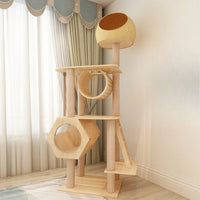 Multi-Level Cat Tower House with Scratcher Wooden Cat Tower Luxury Villa Modern Accessories Rascadora Para Gato Things for Cats