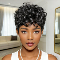 Pixie Human Hair Wig with Curls Short Wigs for Women Full Machine Made Wigs Mullet Wigs