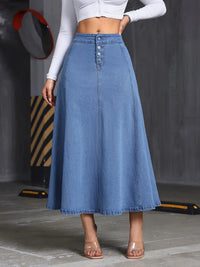 Ms. W'S Loose and Flowing Denim Skirt, with Elastic Front Front Pocket Fastening, Large-Sized Denim Skirt