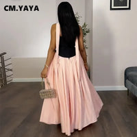 Women Fashion Halter Neck Pleated Big Swing High Waist Maxi Long Dress 2025 Summer Party Night Club Vestidos Dresses