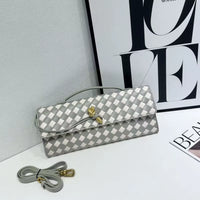 Women'S Checkered Woven Clutch Bag Gold Knot Clasp Convertible Strap Multi-Color