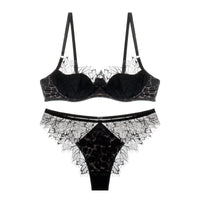 Sexy Lace Thin Bra Set Female Leopard Underwear Panties Eyelash Lingerie Comfortable Steel Ring Thin Bras