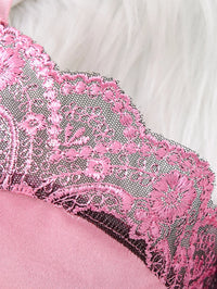 Pink Satin Lace Lingerie Set - Gathered Half-Cup Bra Thong Panties - Date-Oriented Sensual Women'S Lingerie ZA825289