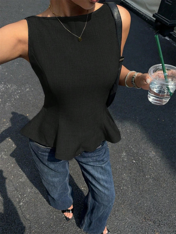 Women'S Elegant Slim Fit Ruched Hem Sleeveless Backless Top Casual Back Tie-Strap Solid Color Tank Top Summer 2026