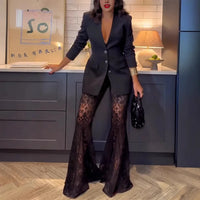 Contemporarychic Suit Relaxed Oversized Lace Suit Longline Sleeveless Tailored Suit Professional Office Workwear Ensemble