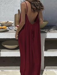Women'S Spaghetti Strap Open Back Maxi Dress Tie Detail Casual Gown for Beach & Vacation Wear Dresses Sehe Fashion