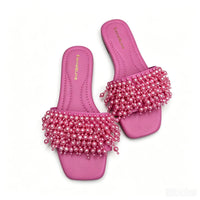 Women'S Summer New Fashion Pearl Slippers plus Size Non-Slip Beach Sandals with Design Pearl Inlaid Fashion Messenger Bag Set.